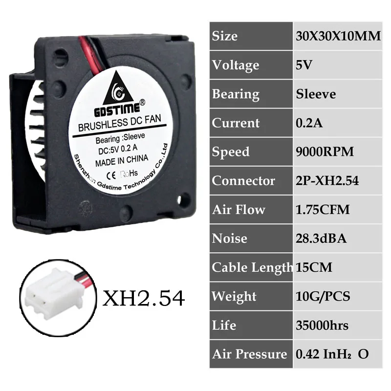 0.2A3010S5V2P2.54 2 шт. Gdstime DC 5 в 12 В 24 в 30x30x10 мм рукав двойной шар 1 дюймов маленький мини вентилятор охлаждения 30 мм x 10 мм 3 см 3010 3d принтер - Цвет лезвия: 0.2A3010S5V2P2.54