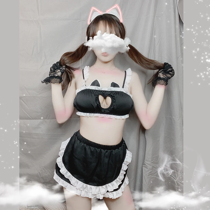 Милый японский костюм горничной с котом для девочек косплея Французского раба
