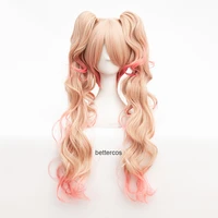 dangan ronpa danganronpa enoshima junko cosplay wig pink long wavy with ponytail clip heat resistant cosplay wig bear hairpins