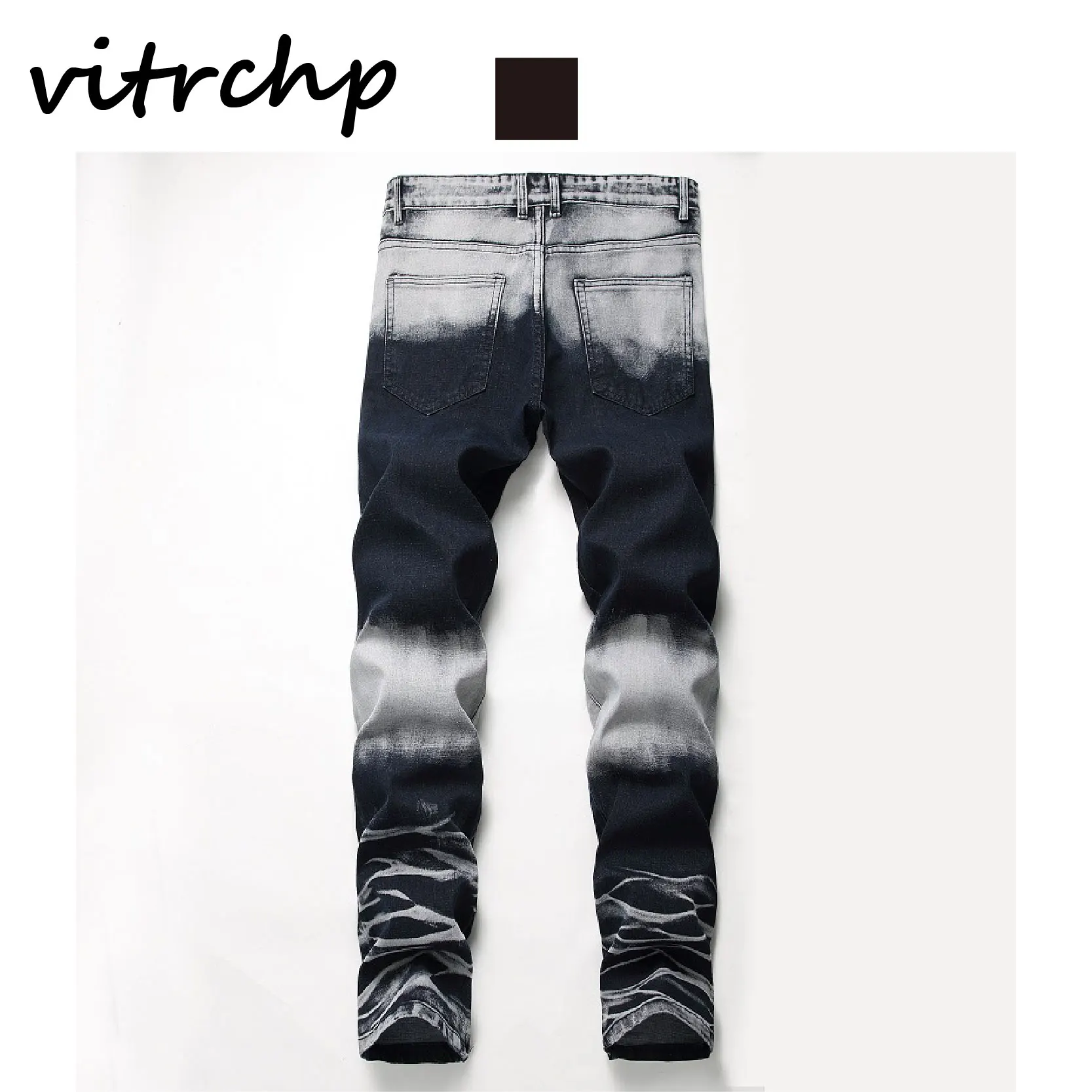 

VITRCHP 2021 Men's Ripped Jeans New Arrival Pants Slim Fit Stretch Casual Classic Style Streetwear Fashions Denim Pantalones