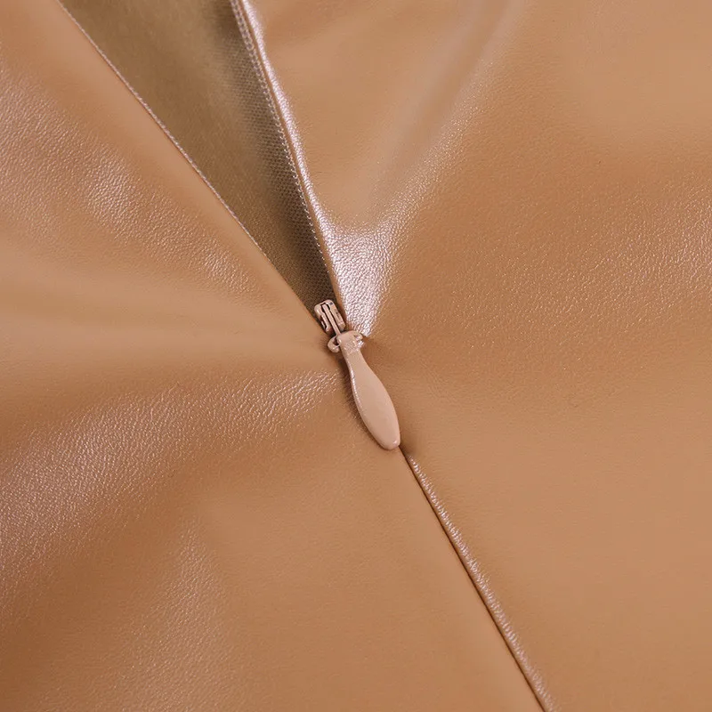 

Fashion Solid Color High Waist Bodycon Slim Package Hip Leather Skirt for Women