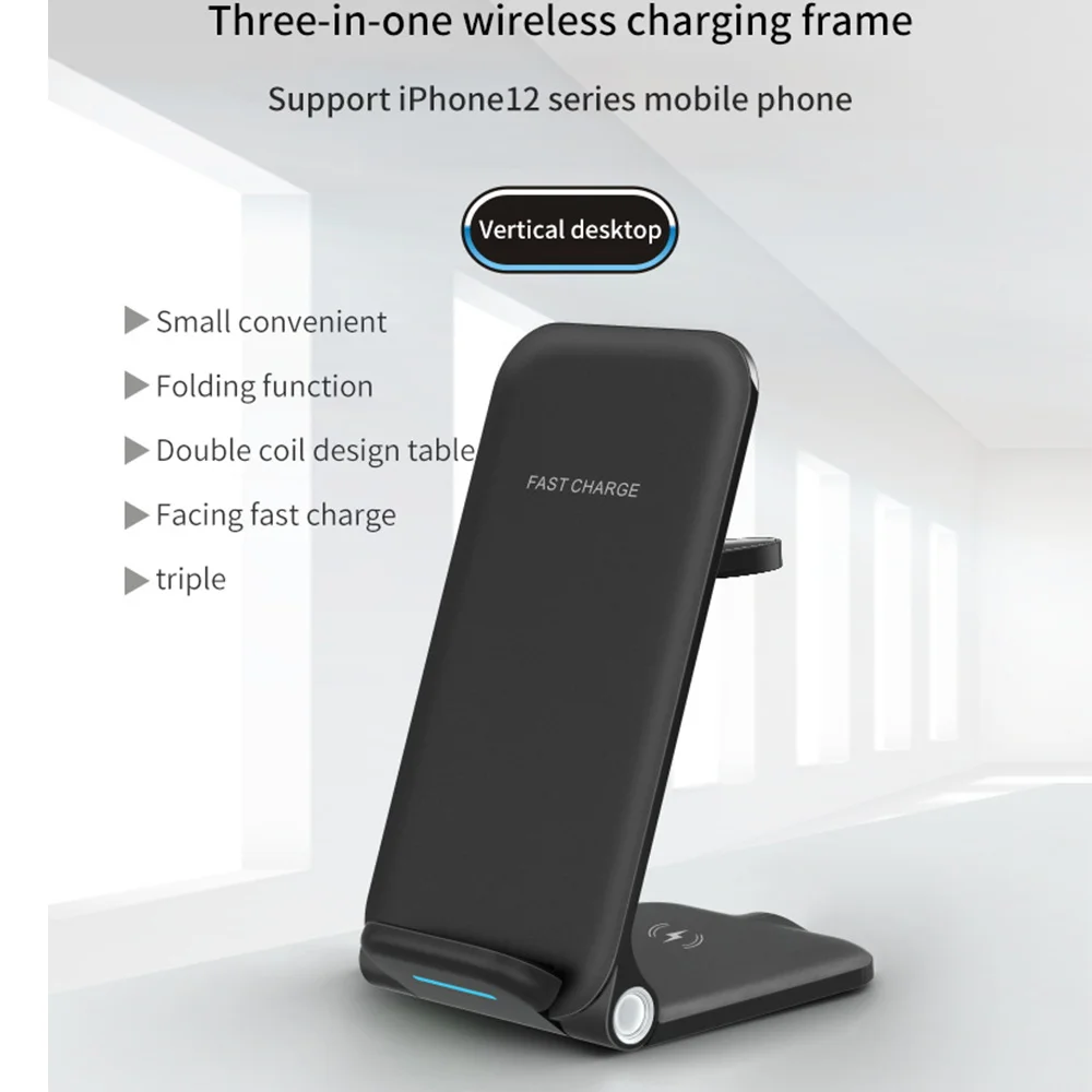 

Беспроводное зарядное устройство 15 Вт для iPhone 12 11 XR Airpods Pro 2 1 Apple Watch 6 5 4 3 2 1, быстрое зарядное устройство тройного сложения