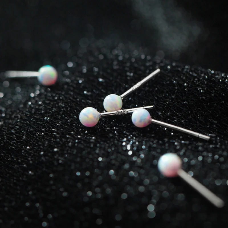 

Natural Opal Stud Earrings For Women 925 Sterling Silver Fine Jewelry Round Small Cute Earring Girls Fashion Jewelry Gift brinco