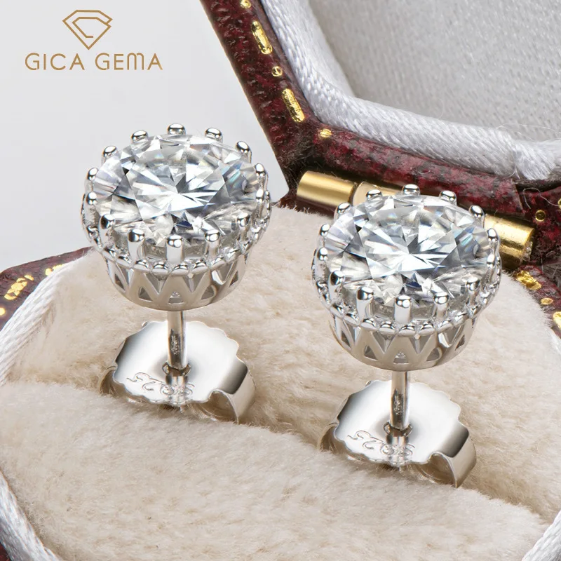 

GICA GEMA Real D Color Moissanite New Edge Style Stud Earrings For Women Top Quality 100% 925 Sterling Silver Wedding Jewelry