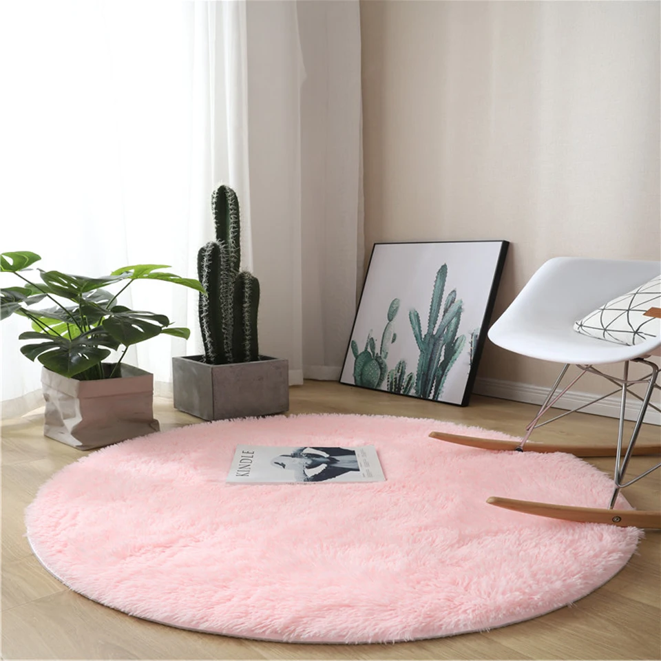 Пушистый круглый ковер для гостиной сплошной цвет плотные мягкие ковры из
