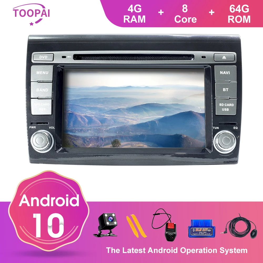 

TOOPAI Android 10 для Fiat Bravo 2007-2012 автомобильный мультимедийный плеер GPS-навигация Авторадио Стерео головное устройство SWC DVD 4 ГБ 64 ГБ