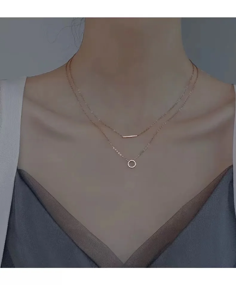 

2022 new 925 sterling silver double-layer necklace female simple niche design sense light luxury clavicle chain net red tide sil