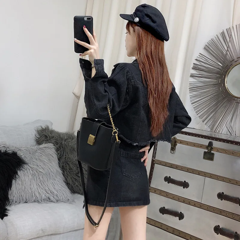 Осенний костюм с юбкой корейские женские комплекты модная короткая джинсовая