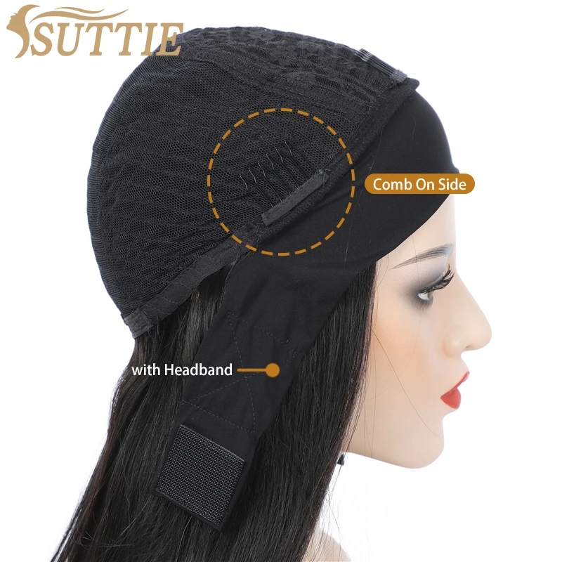 Suttie волосы парик с головной повязкой человеческие прямые цельные штаны