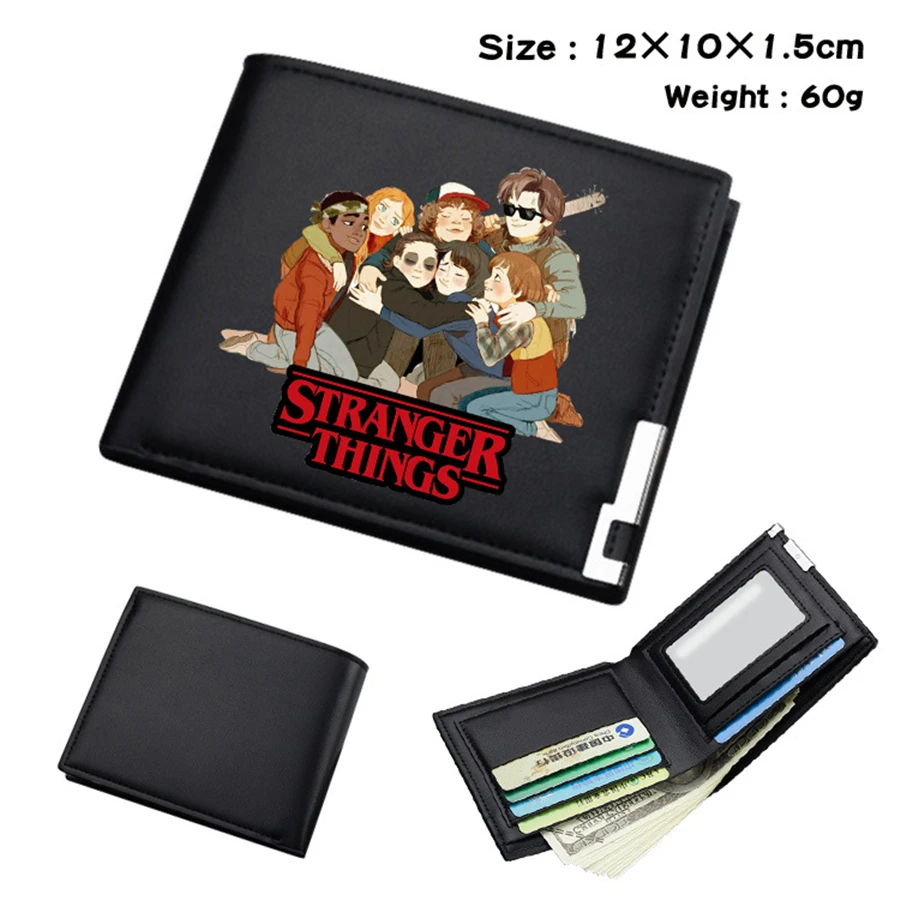 

Anime Stranger Things Black PU Wallet Men's Bifold Photo Card Holder Boys Girls Cute Teenager Leather Cosplay Casual Purses Gift