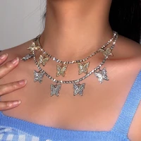 luxury shiny rhinestone tennis chain choker necklace cute butterfly pendant necklace new jewelry for women girls friends gift