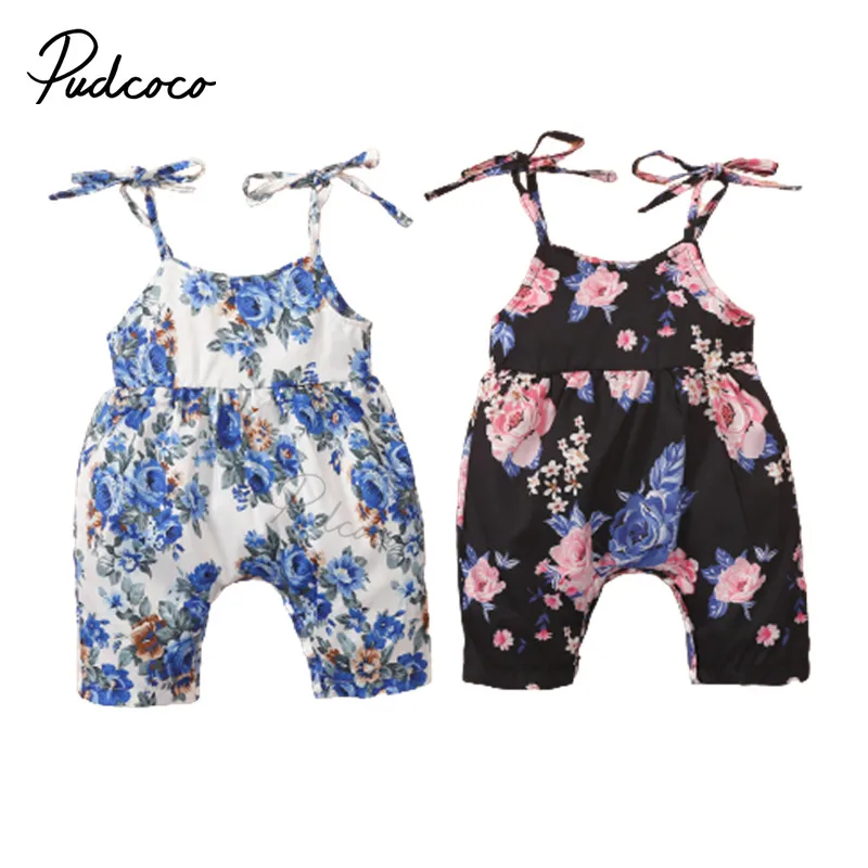 Baby Floral Print Short Romper Girls Sleeveless O-neck High Waist Sling Jumpsuit for Summer | Rompers