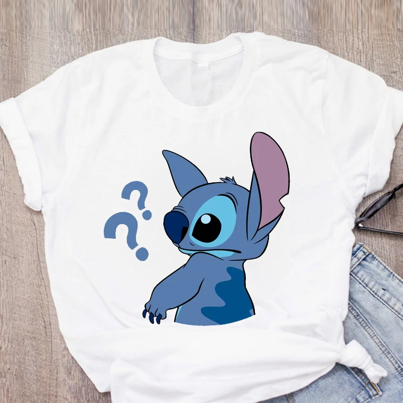 Women Cartoon Stitch Print Short Sleeve 90s Coffee Dog Cute Womens Summer Lady Clothing T-Shirt Shirt Tops Tees Female T | Женская
