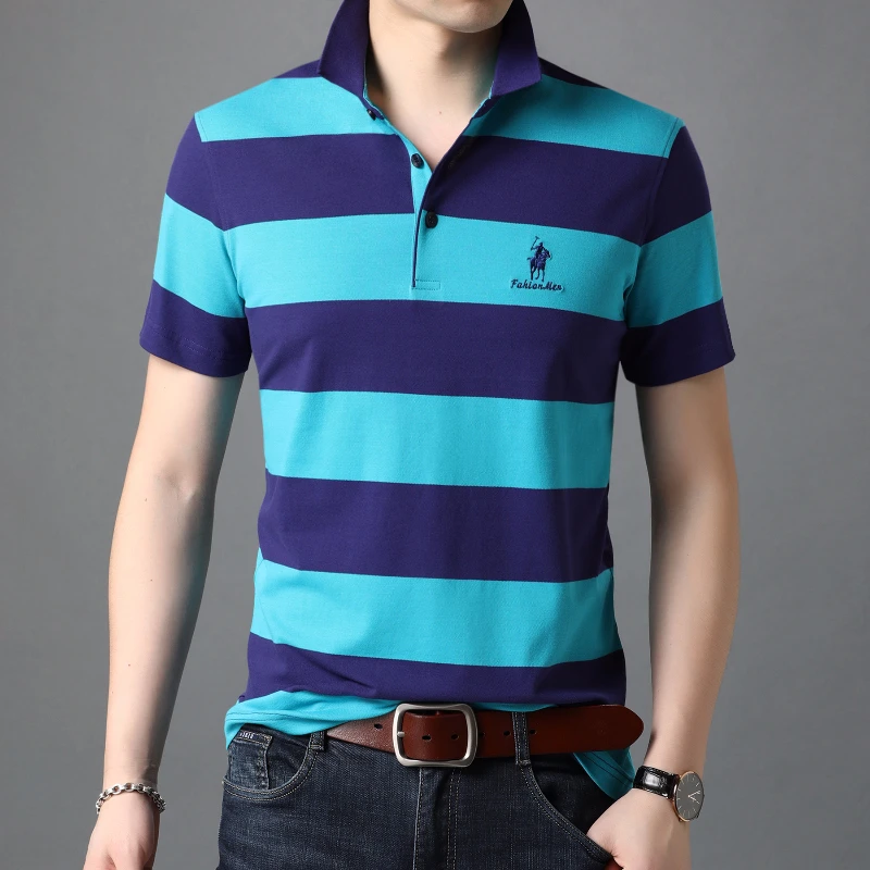 

2021 New Summer Short Sleeve POLO Men Brand High Quality Cotton POLO Shirt Men Fashion Stripe Embroidery Men's Polo