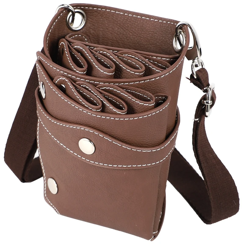 Brown Leather Hair Style Scissors Tools Clips Bag Hairdressing Pouch Case Scissor with Waist Shoulder Belt Accessory |