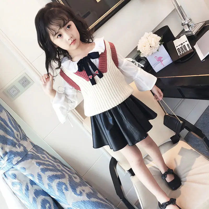 Детская одежда осень 2019 для девочек полуоблегающая юбка детская кожаная