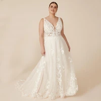 ivory sleeve deep v neck spaghetti strap wedding dresses with tulle applique floor length sexy open back court train bridal gown