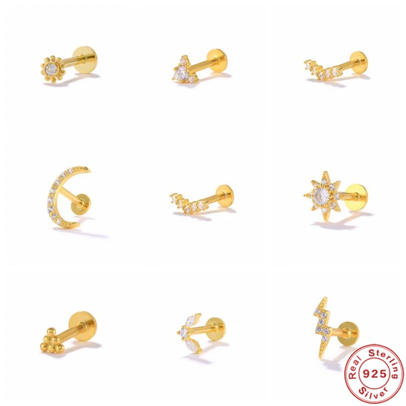

MC S925 Sterling Silver Sun/Moon/Star/Snake Stud Earrings Women Korean Crystal Wild Zircons Gold Plated Mini Earrings Jewelry