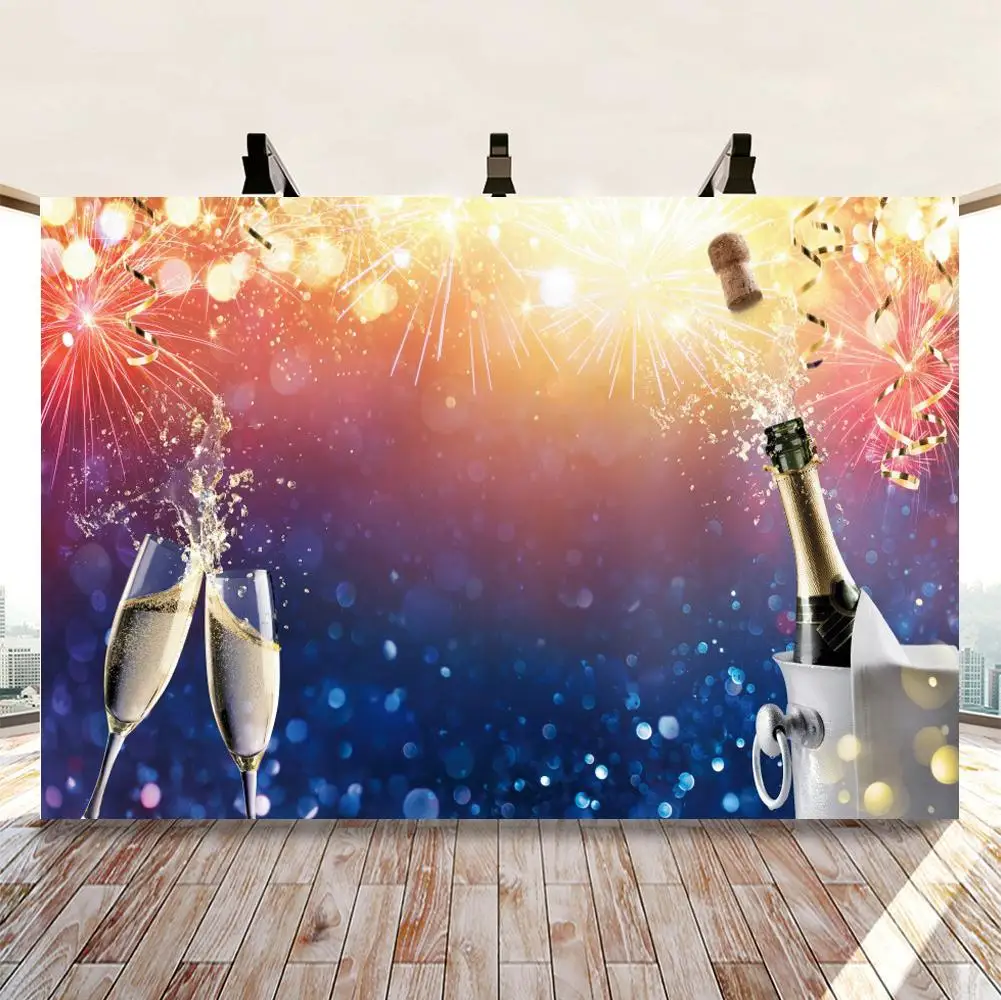 

Birthday Party Photography Background Black Gold Decor champagne Glass backdrop Banner Photo Booth studio Props