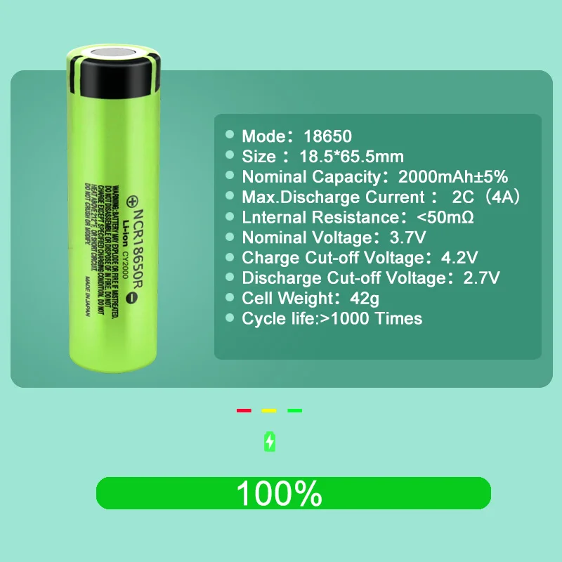 

18650 Battery 100% New Original NCR18650R 3.7v 3400mAh Lithium Rechargeable batteries For Flashlight