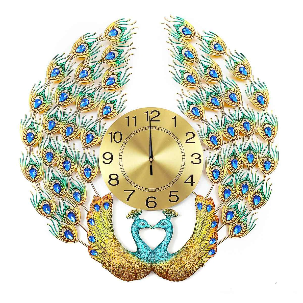 

Большие кварцевые настенные часы 60x60 см с кристаллами и 3D павлином, европейские современные бесшумные настенные часы, часы для украшения до...