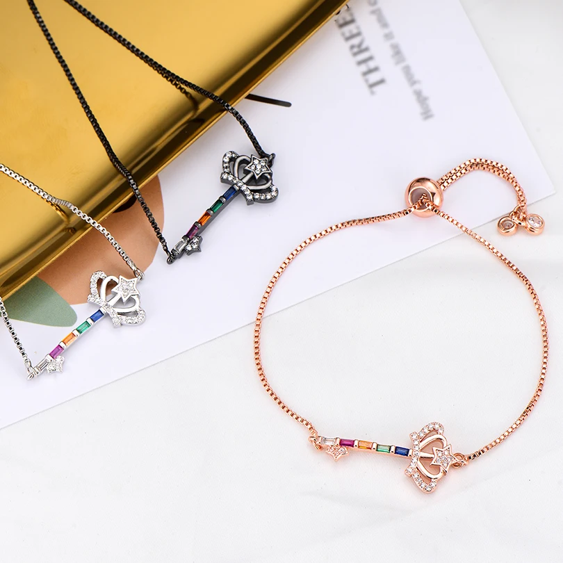 Женский браслет-брелок Pipitree с звездами и короной розовое золото цепочка-слайдер