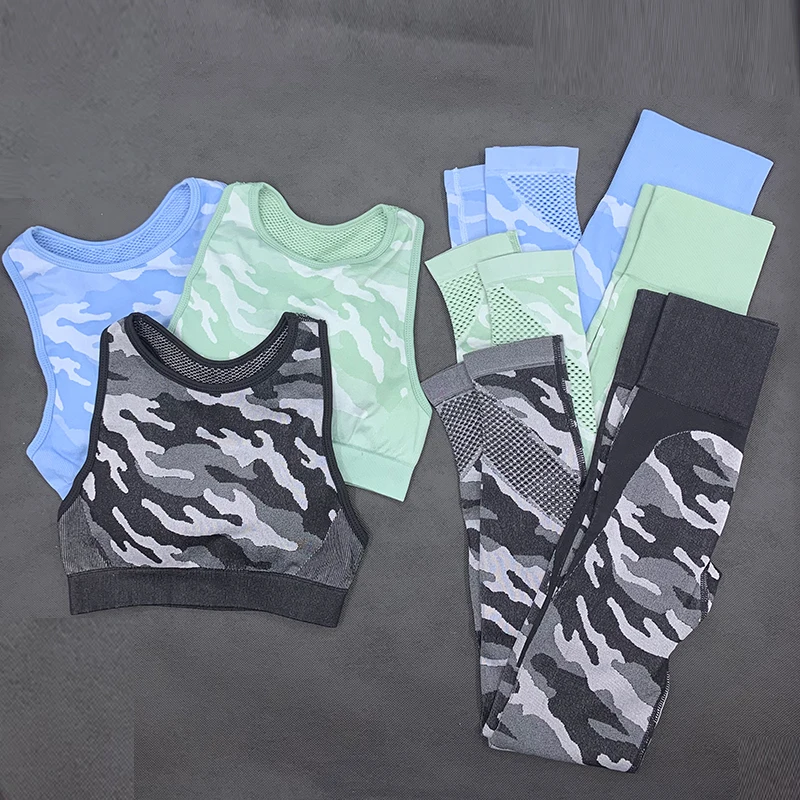 Новинка комплект для йоги с камуфляжным принтом женщин одежда спортзала и