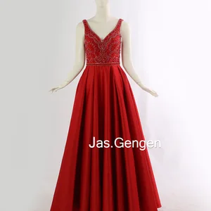 Атласное Вечернее Платье с бусинами, V-образным вырезом и карманами