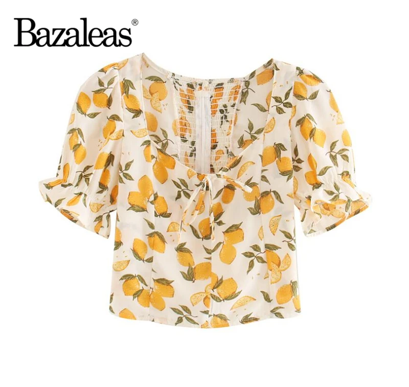 Рубашка Bazaleas в стиле Харадзюку винтажная блузка с коротким рукавом шикарная