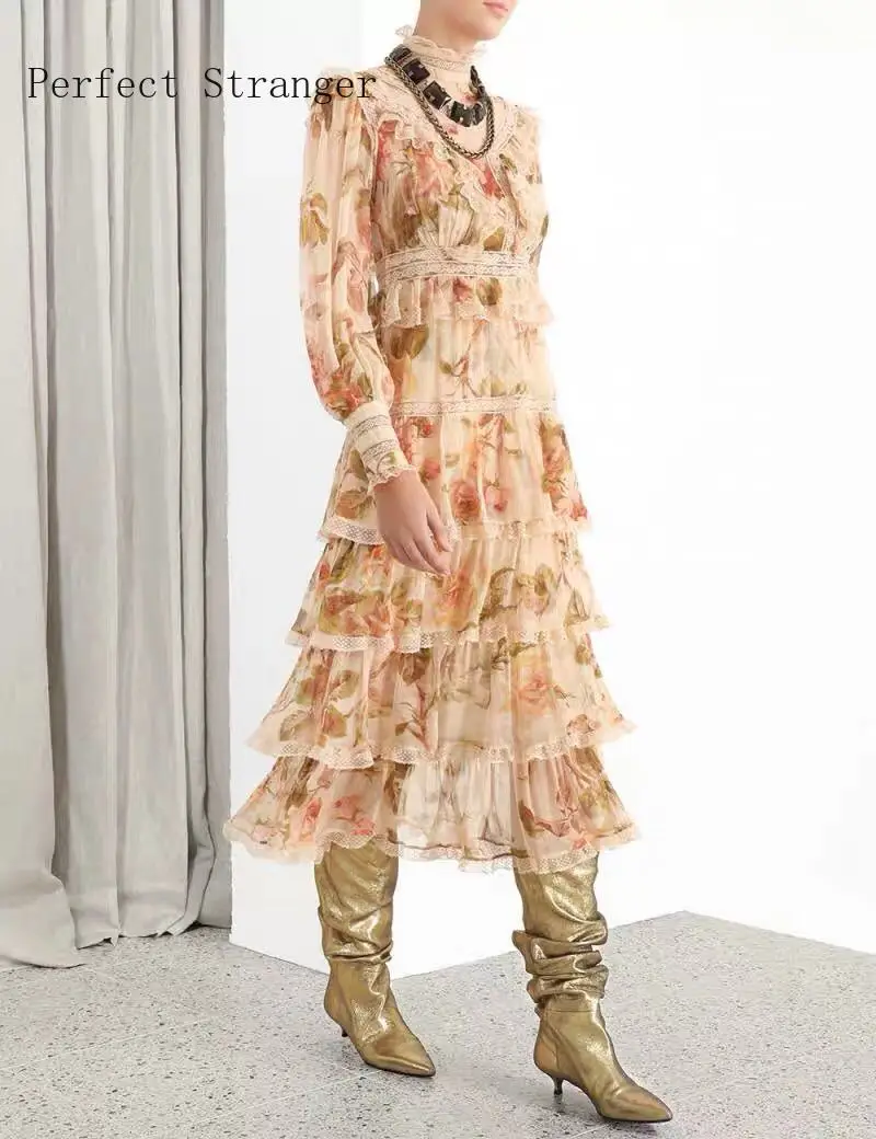 Женское длинное кружевное шифоновое платье с цветочной вышивкой элегантное в