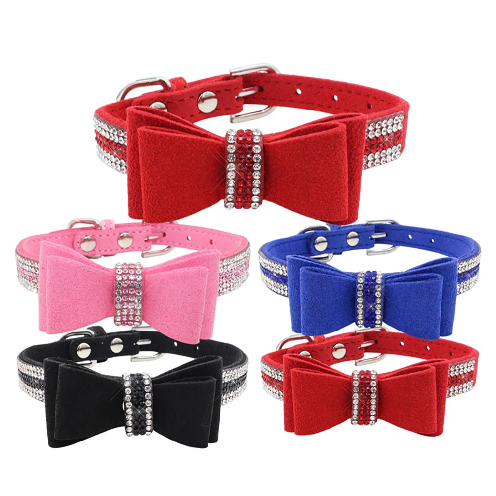 Bling Rhinestone Puppy Cat Collars Adjustable Leather Bowknot Kitten Collar For Dogs Cats Chihuahua Pug Yorkshire Dropship | Дом и сад