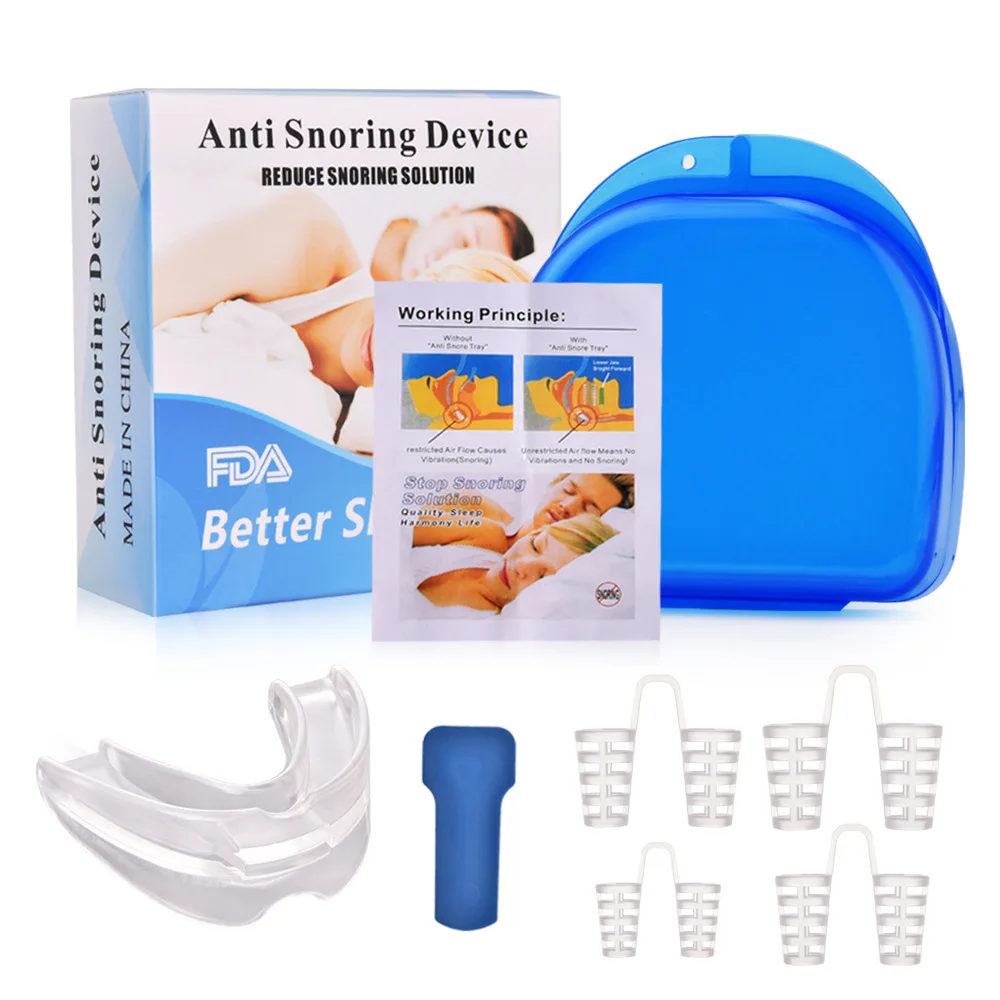 

Anti Snoring Mouth Guard Sleep Snore Stopper Set 4 Size Nasal Strips Anti Snore Mouthpiece Sleep Quiet Snoring Device