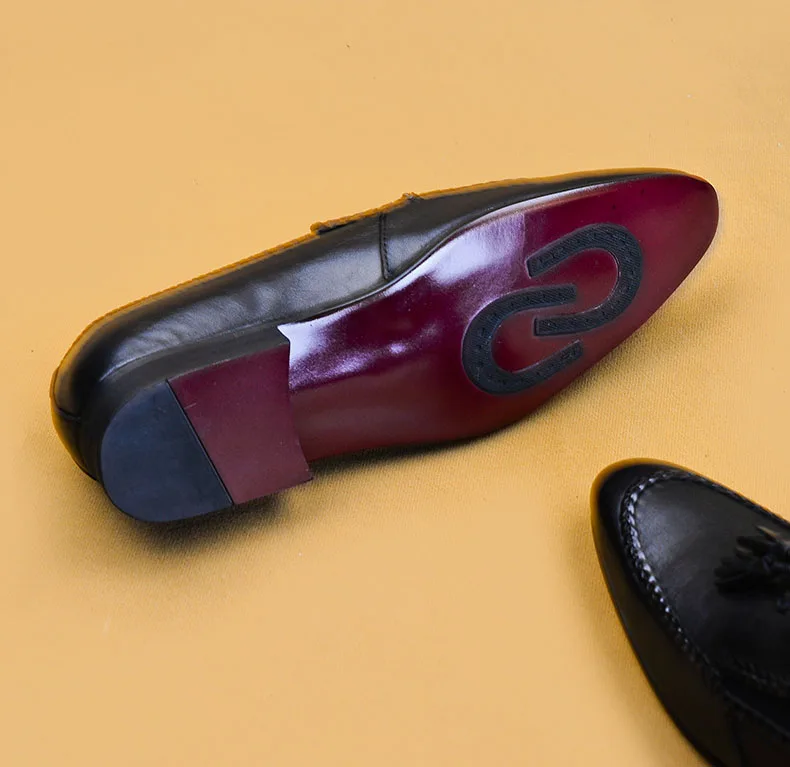 Slip On Men Brogues Formal Shoes Tassel Loafers Male Genuine Leather Black Luxury Brand Flat Comfortable Dress | Обувь