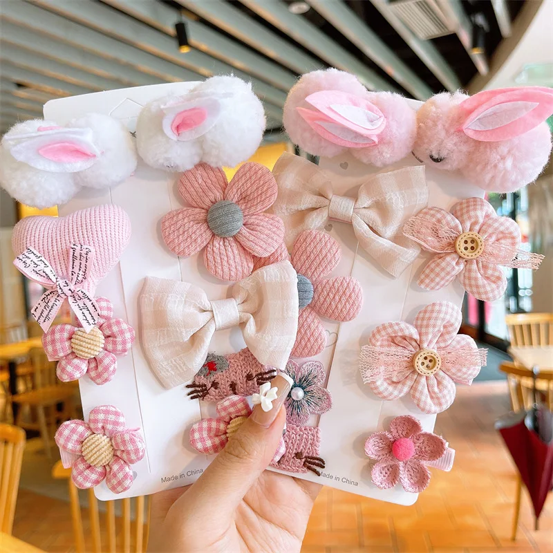 

9Pcs/Set Baby Girl Hair Clips Flower Bows Kids Hairpins Cartoon Bunny Lattice Children Barrettes Baby Girl Hair Accessories