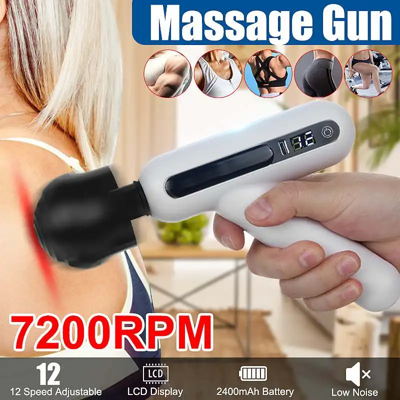 

12 Gears LCD Display Massage Gun Deep Muscle Muscle Pain Body Neck Massage Exercising Relaxation Slimming Shaping Pain Relief