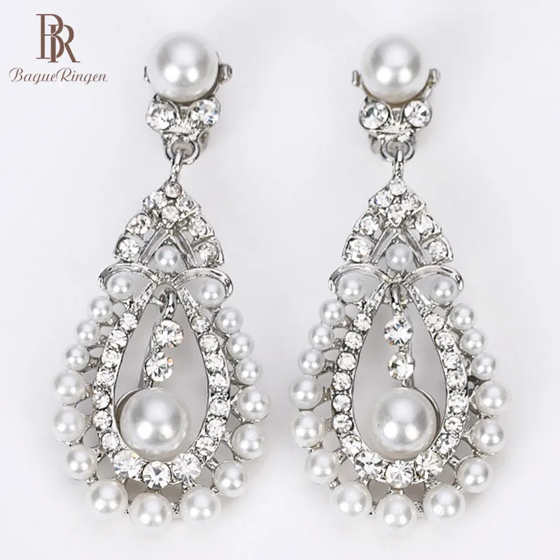 Женские серьги капельки Bague Ringen с жемчугом в форме капли серебро 925 пробы