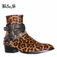 Exclusive Handmade real picture wedge luxury chain wyatt fur Boots leopard stage men denim casual botas