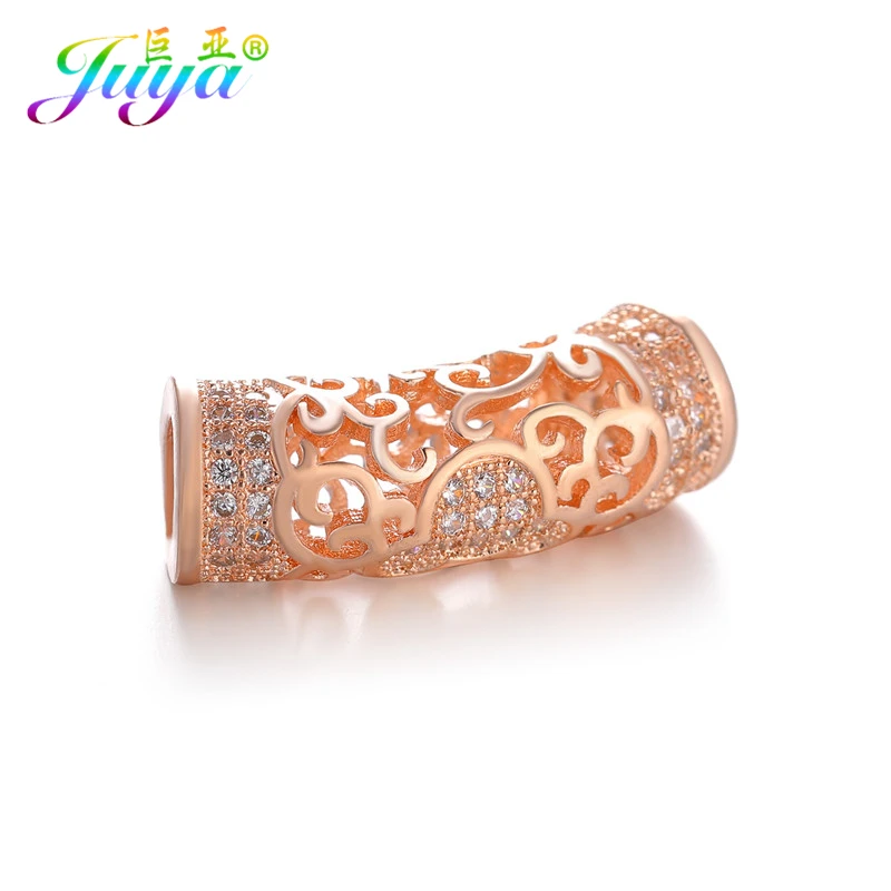 Rose Gold Juya DIY золотые/серебряные/розовые золотые разделительные бусины, поставки, микро проложенные циркониевые изогнутые трубчатые бусины для изготовления ювелирных изделий из натурального камня и жемчуга - Цвет: Rose Gold