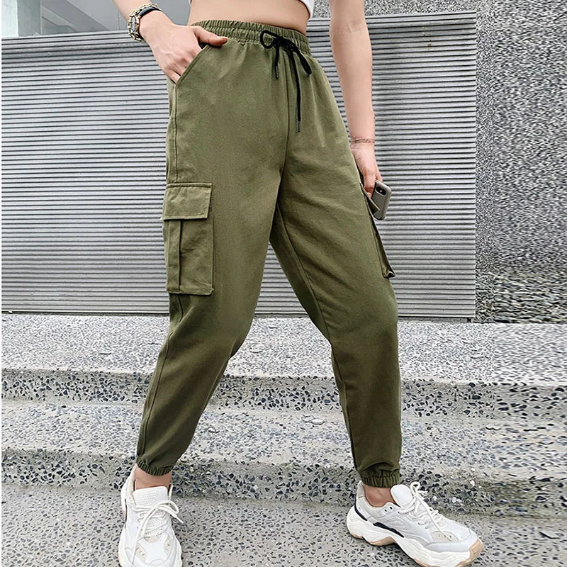 

Fashion Women Cargo Pants Autumn Hight Waist Long Trousers Girls Solid Pocket Sport Pants Jogging Sweatpants Streetwear