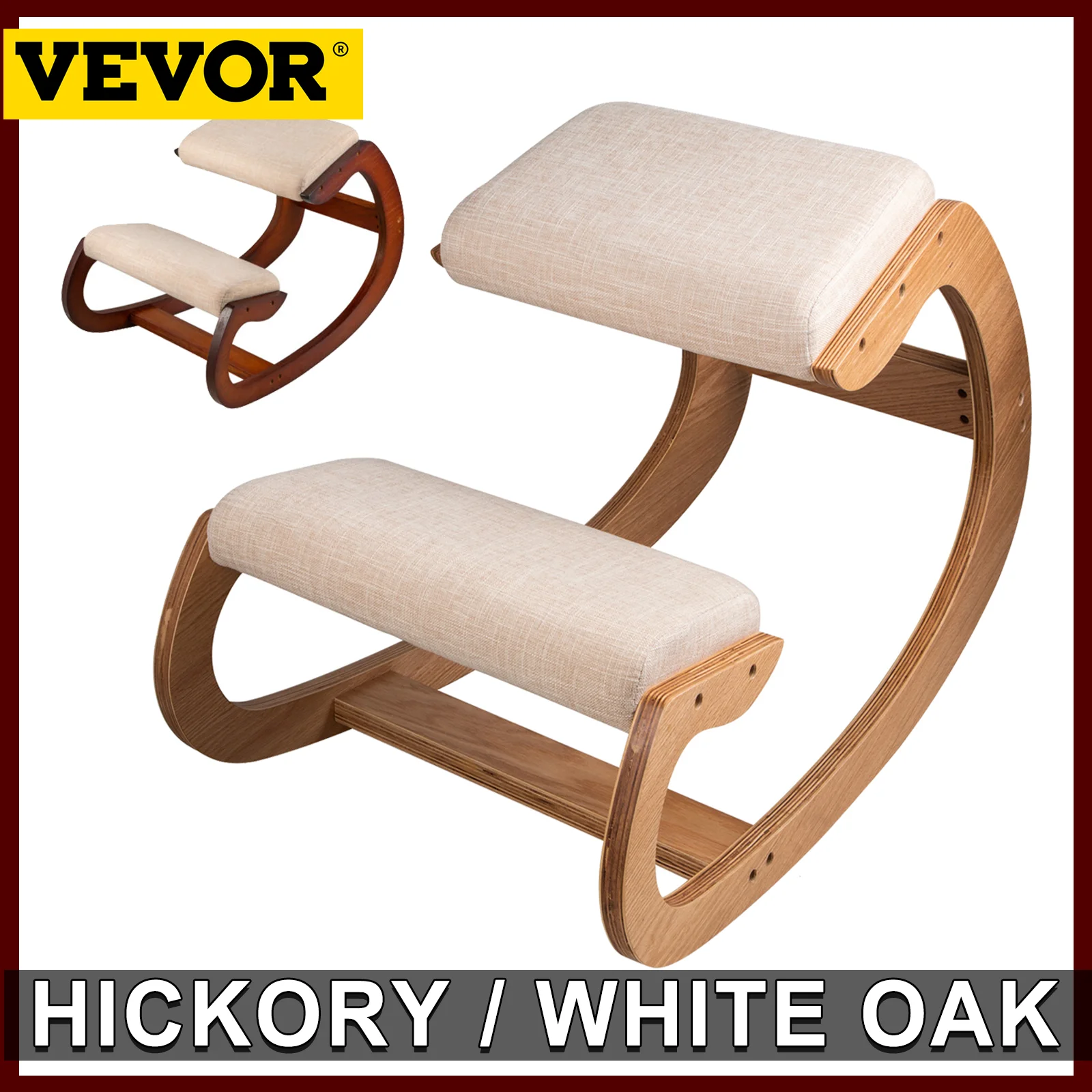 VEVOR Ergonomic Kneeling Chair Stool W/ Thick Cushion Home Office Chair Improving Body Posture Rocking Wood Knee Computer Chair
