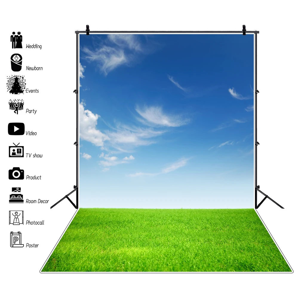 Laeacco Natural Scenery Green Grass Blue Sky Cloud Room Decro Portrait Photographic Backgrounds Backdrops Photocall | Электроника