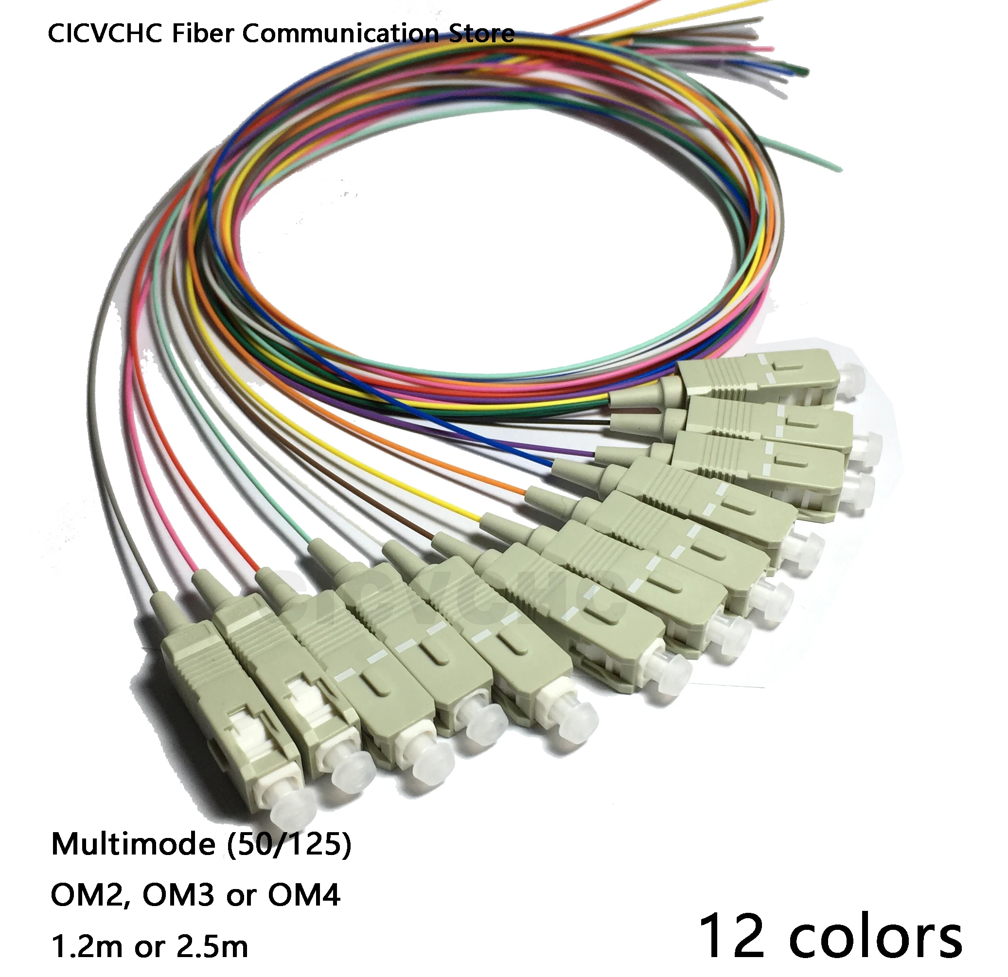

12 Colors SC/UPC-MM(50/125)-OM2, OM3, OM4-0.9mm Cable / Optical Fiber Pigtail