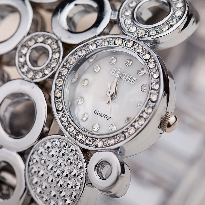 

Fashion trend new casual mesh belt diamond round alloy solid color ladies quartz watch personality gold silver