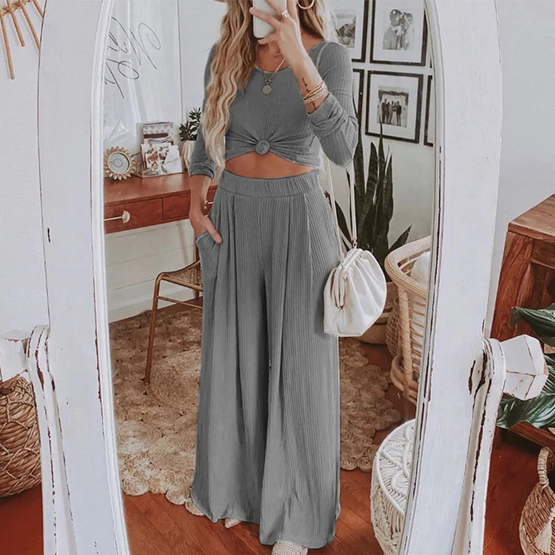 Женский укороченный топ в рубчик комплект из 2 предметов Однотонная футболка с