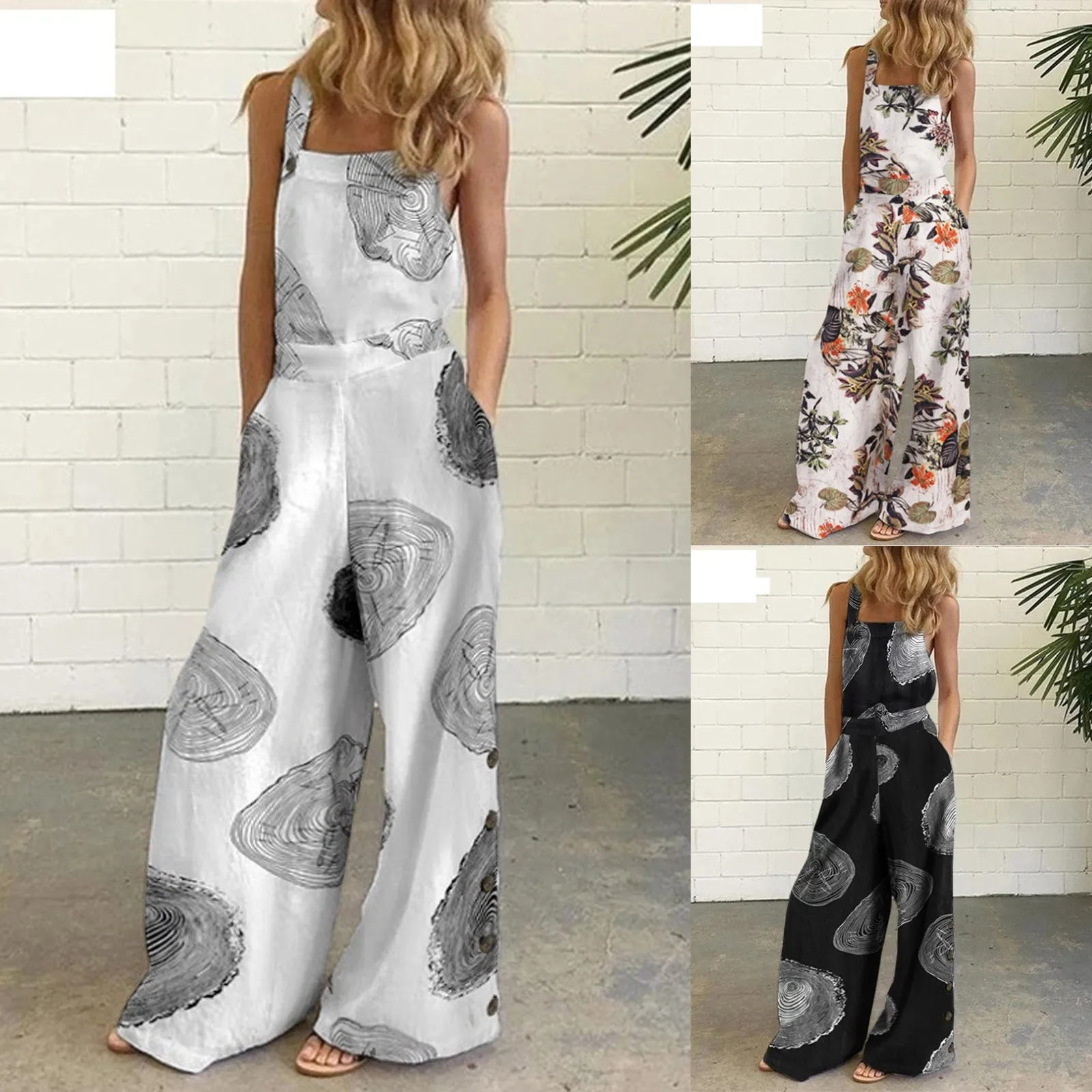 Женский комбинезон с принтом повседневный в винтажном стиле до середины икры