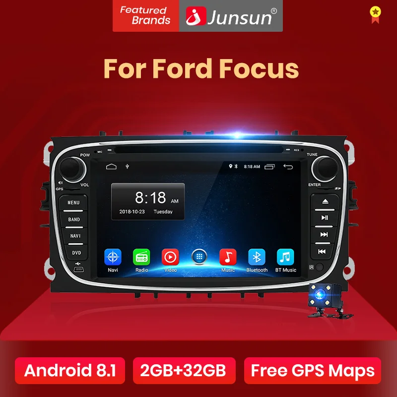 Junsun Android 8 1 автомобильный мультимедийный плеер gps 2 Din DVD для Ford Focus 2/Kuga 2/S MAX/Mondeo 4/C