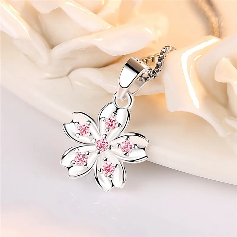PINKSEE Crystal Flower Pendant Necklace Cute Sweet Spring Cherry Dangle Choker Jewelry Accessories | Украшения и аксессуары