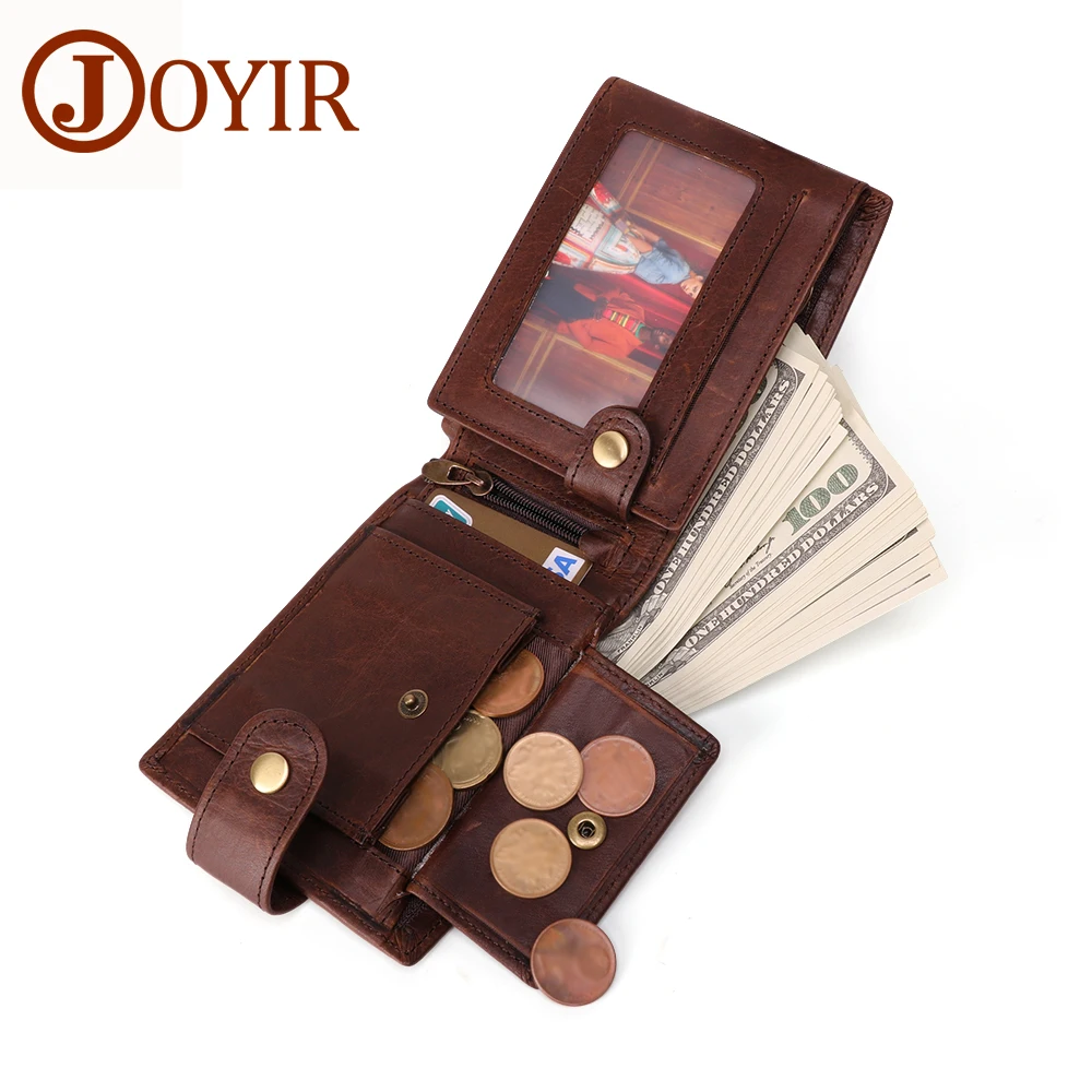 Кожаный кошелек JOYIR Crazy Horse для мужчин винтажный короткий бумажник из натуральной