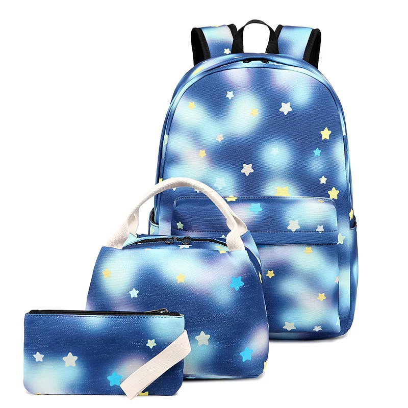 

New Starry Sky Teens Backpack Set Waterproof Nylon Girls School Bags Kids Schoolbag Children Bookbags 3 in 1 Primary Bags