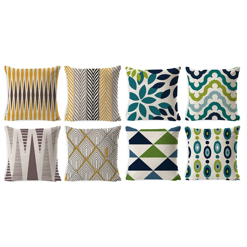 

8Pcs Pillowcase Geometric Throw Cushion Pillow Cover Printing Cushion Pillow Case For Bedroom Office 45X45cm
